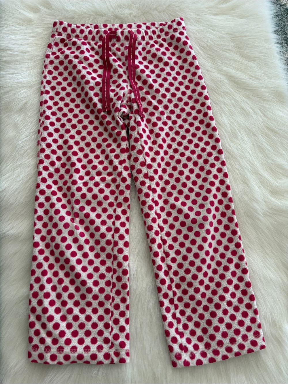 Old Navy White Fleece Pajama Pants with Pink Polka Dots